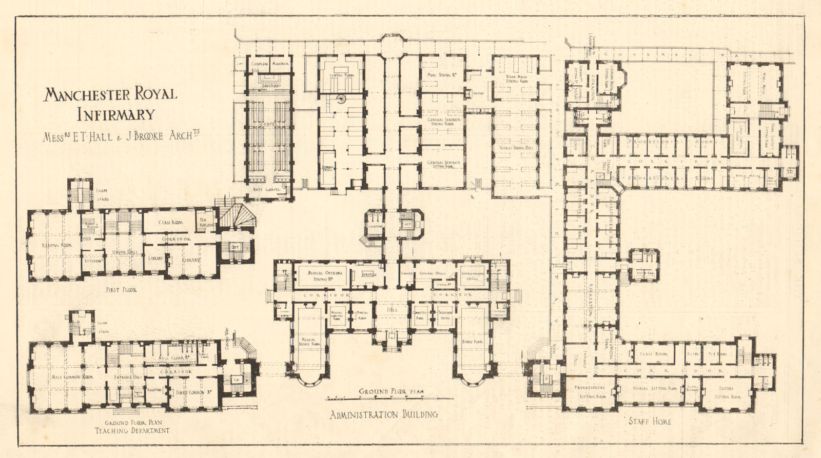 Manchester Royal Infirmary, E.T. Hall & J. Brooke Architects. Lancashire 1908